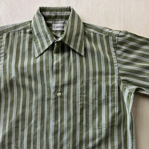 Vintage 70s 80s Adams Row Shirt Mens Small Green Striped Short Sleeve Button Up